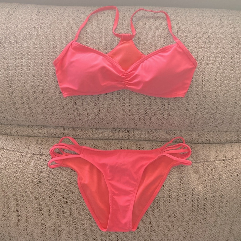 Pink Bikini Set | Strappy back| Side Strap Bottoms | S